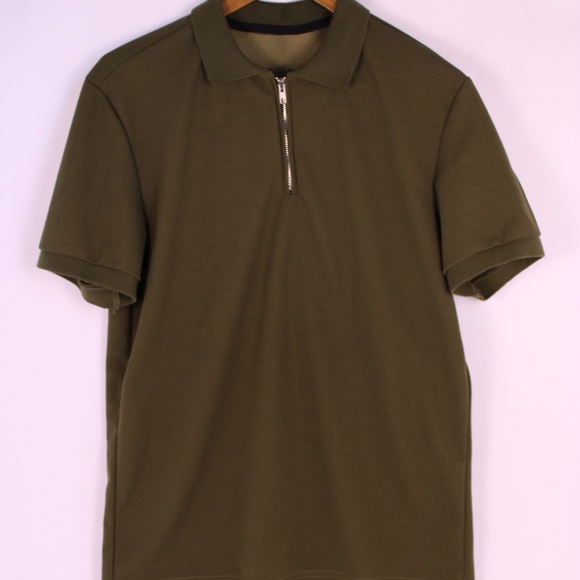 0253-Green Zip-Up Collared Polo Shirt | Men’s Medium - Picture 1 of 6